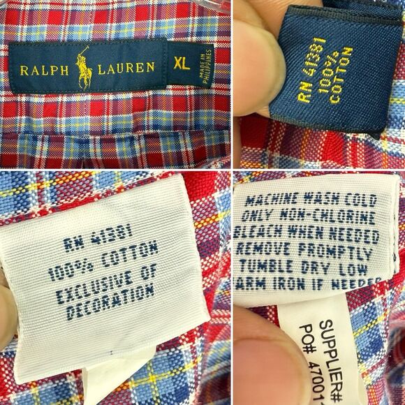 Polo Ralph Lauren Classic Fit Red Plaid Blue Pony Performance Shirt Mens XL - Picture 10 of 16